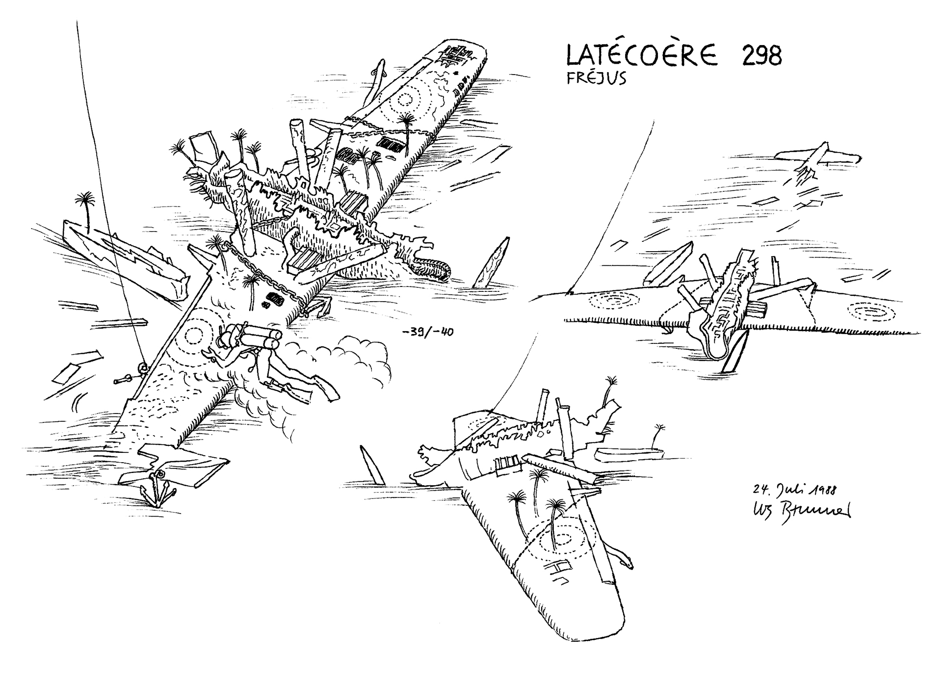 Urs Brunner, Wrackillustration, Unterwasserskizze