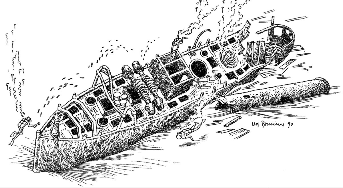 Urs Brunner, Wrackillustration, Unterwasserskizze