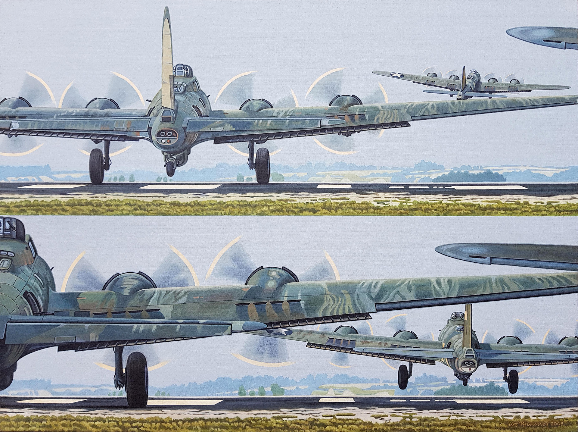 Staffelstart / B-17, Flying Fortress, 2008, Acryl auf Leinwand, 60 x 80 cm