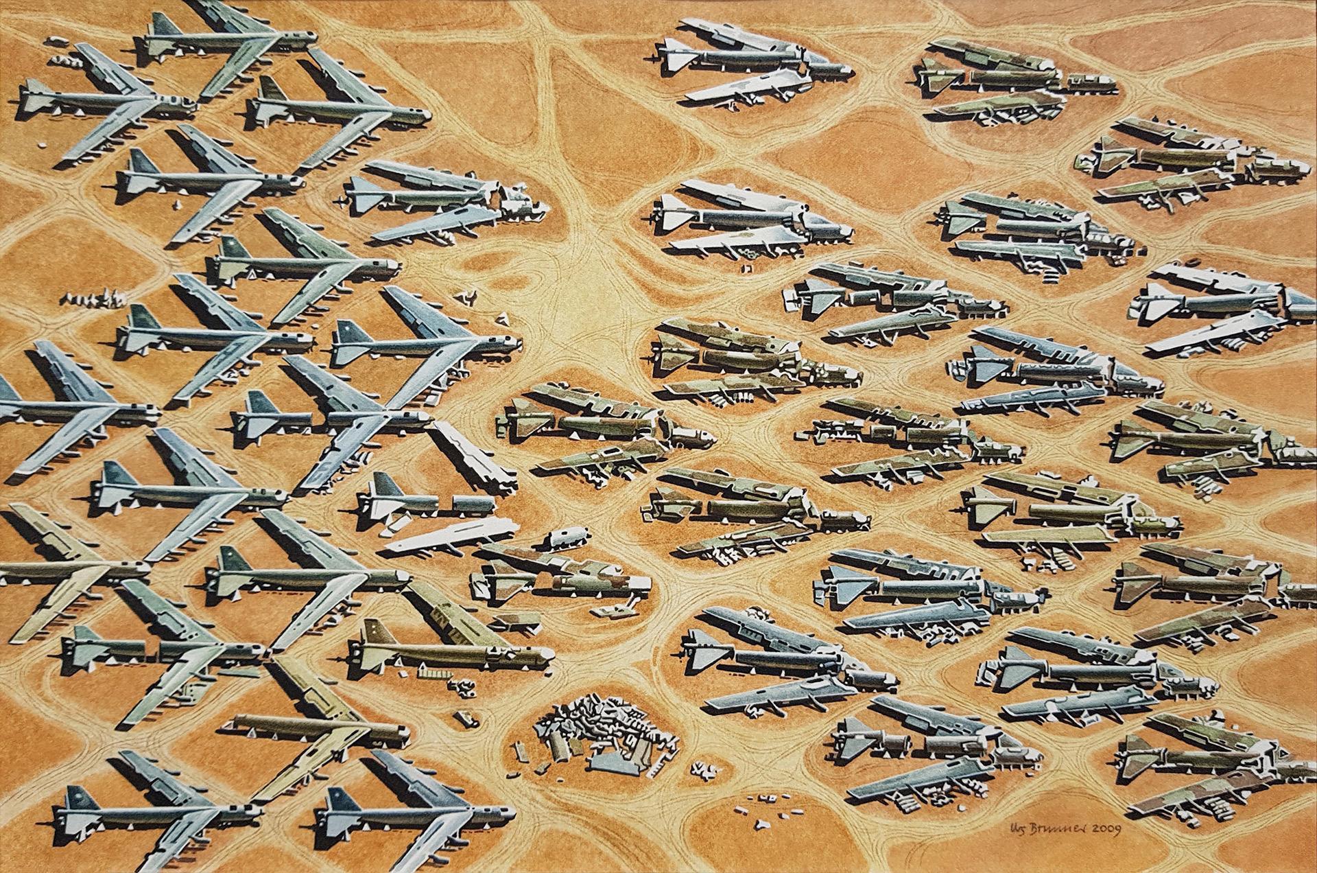 Bomber-Boneyard II, Tucson AZ, 2009, Aquarell auf Papier, 24 x 36 cm