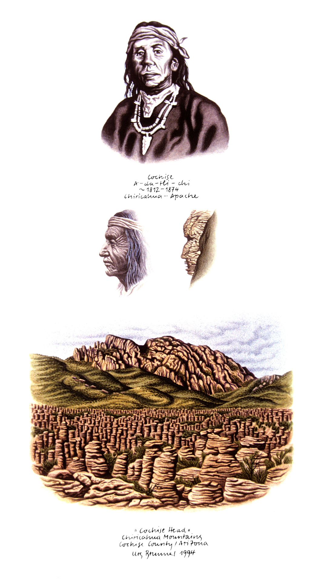 Cochise Head, 1994, Aquarell und Farbstift auf Papier, 42 x 29,7 cm