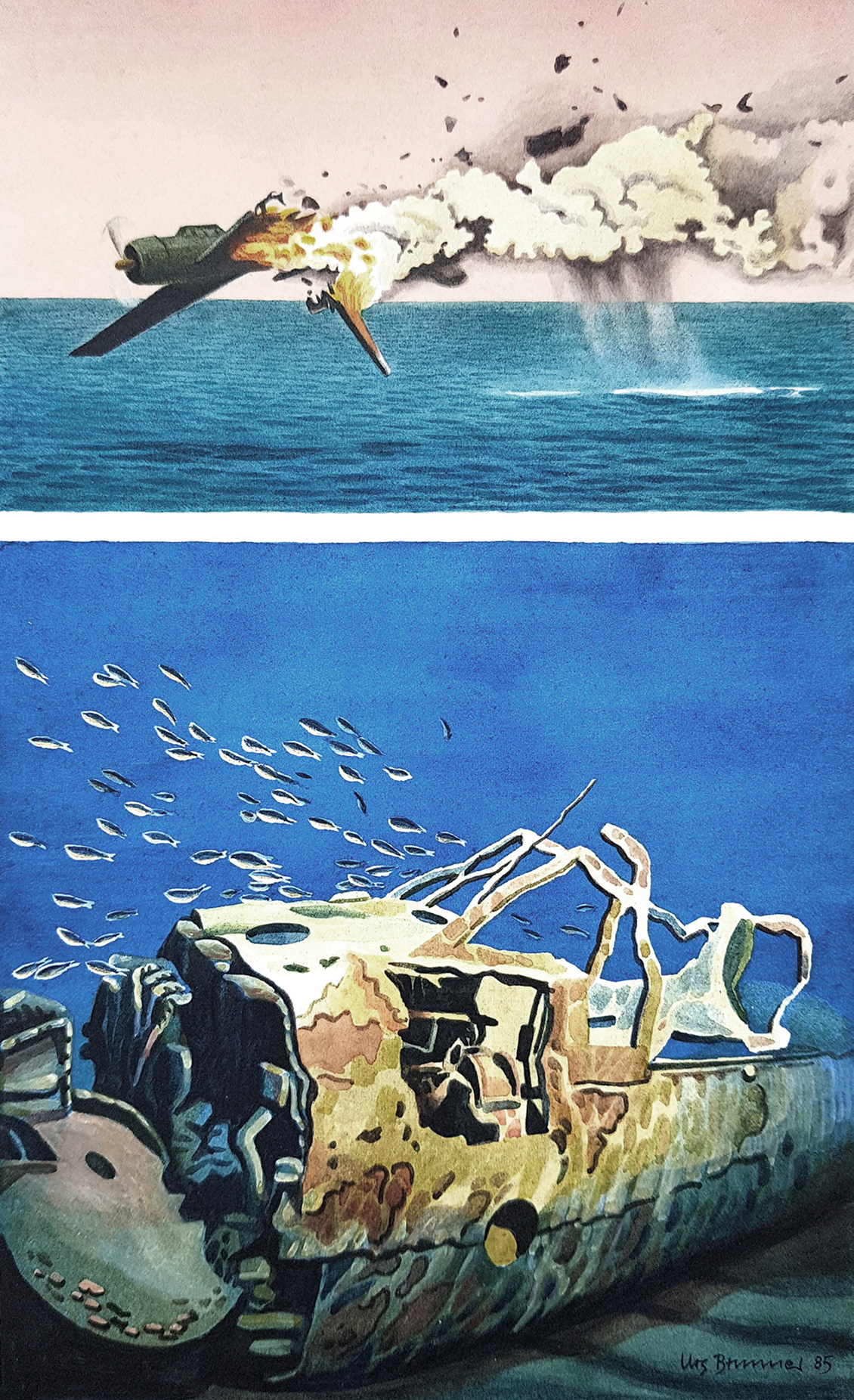 Feuer & Wasser III, 1985, Aquarell auf Papier, 24,5 x 15 cm