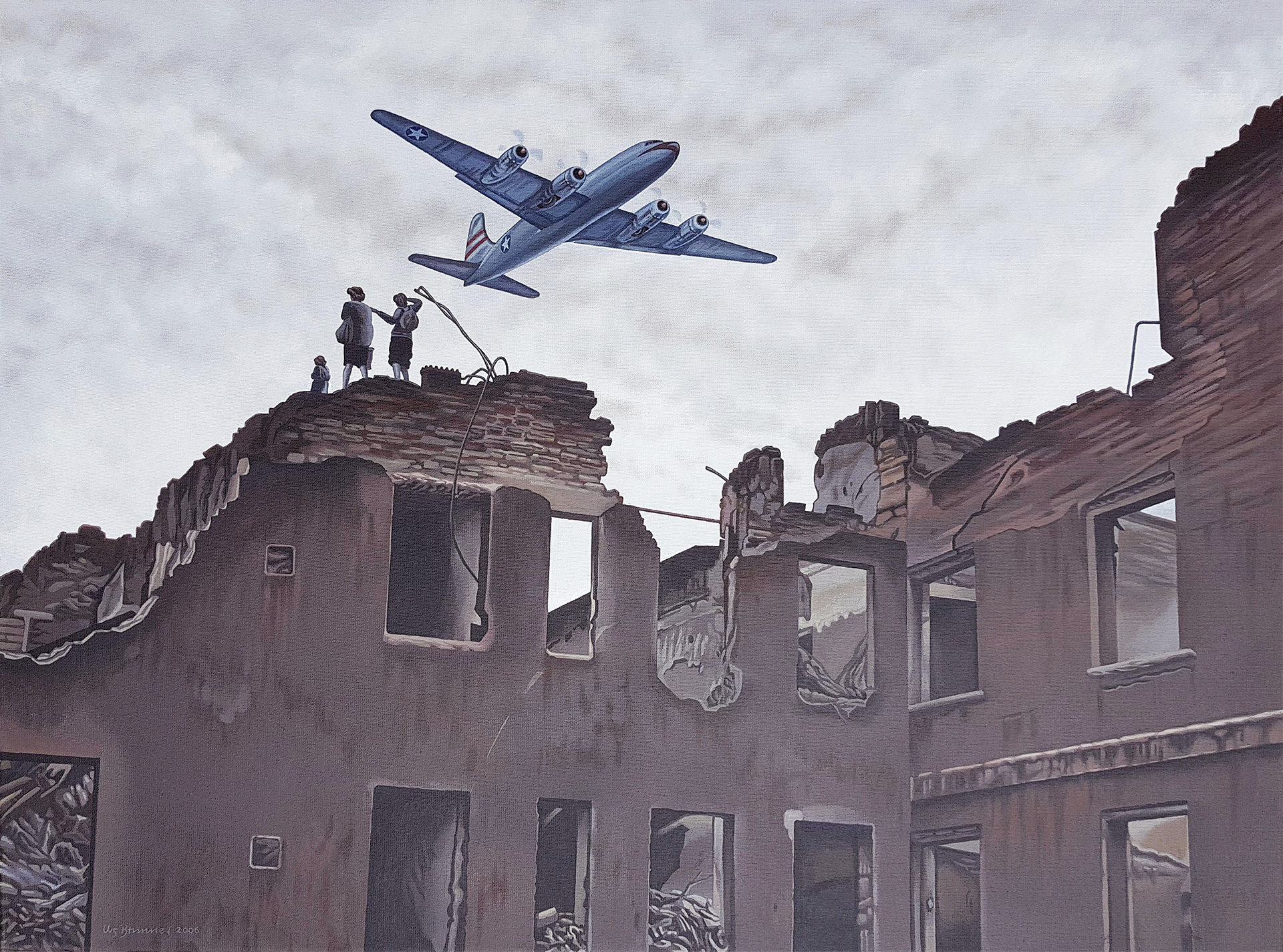 Städteflug l / Berlin 1948 / «Rosinenbomber», 2006, Acryl auf Leinwand, 60 x 80 cm