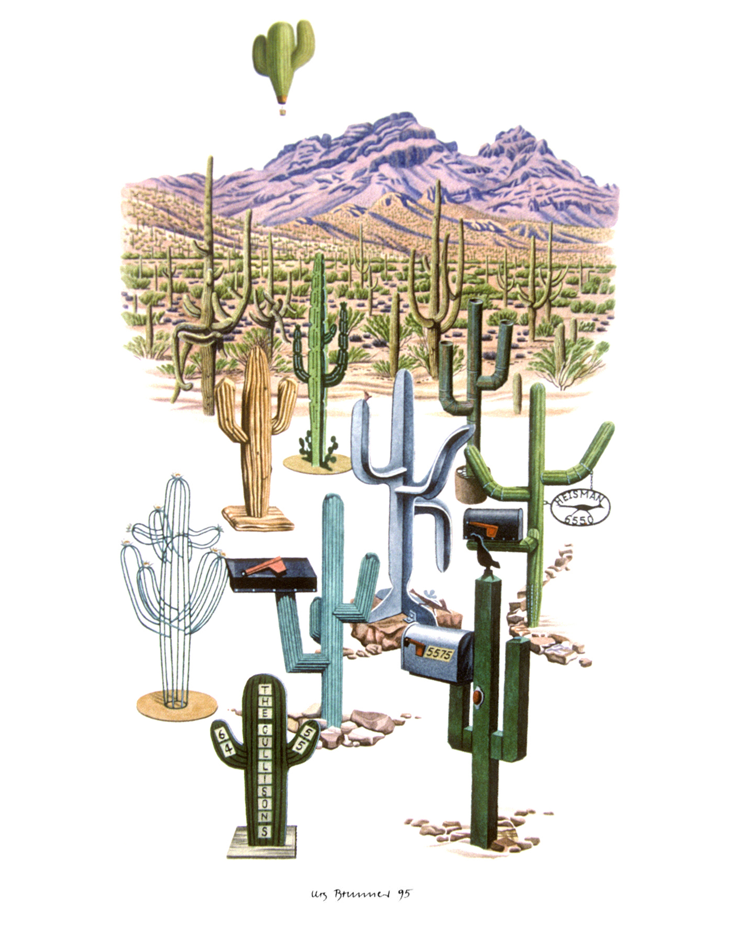 Saguaro-Zeichen ll, 1995, Aquarell auf Papier, 37 x 25 cm