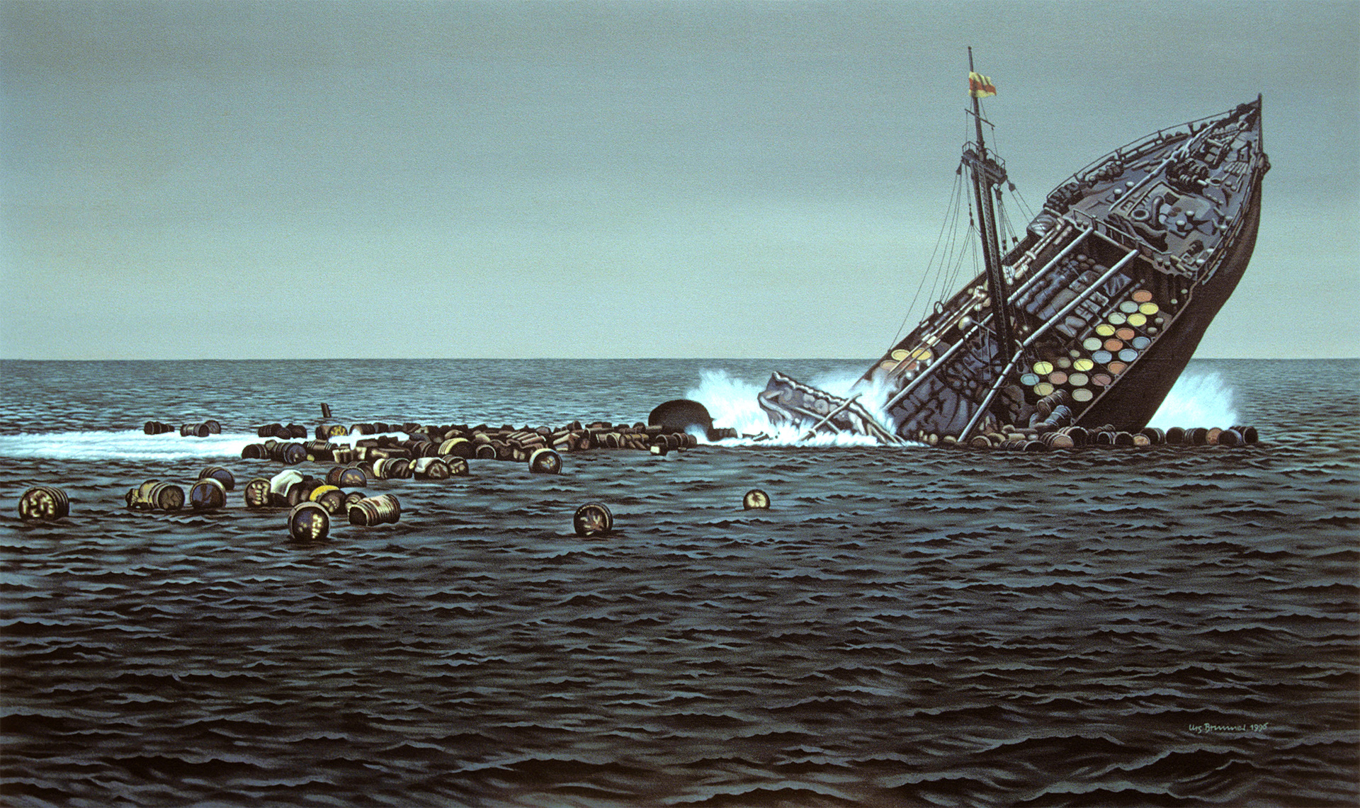 Sinkendes Schiff, 1996, Acryl auf Leinwand, 60 x 100 cm