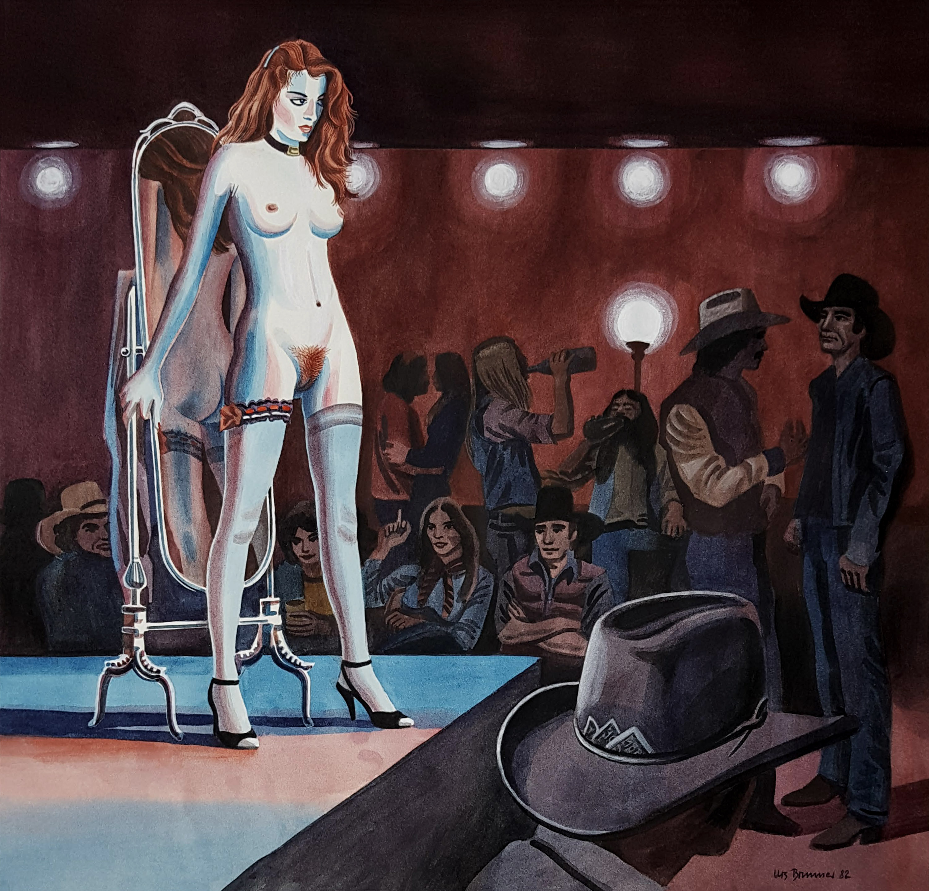 Truck Stop / Striptease, 1982, Aquarell auf Papier, 38 x 38 cm