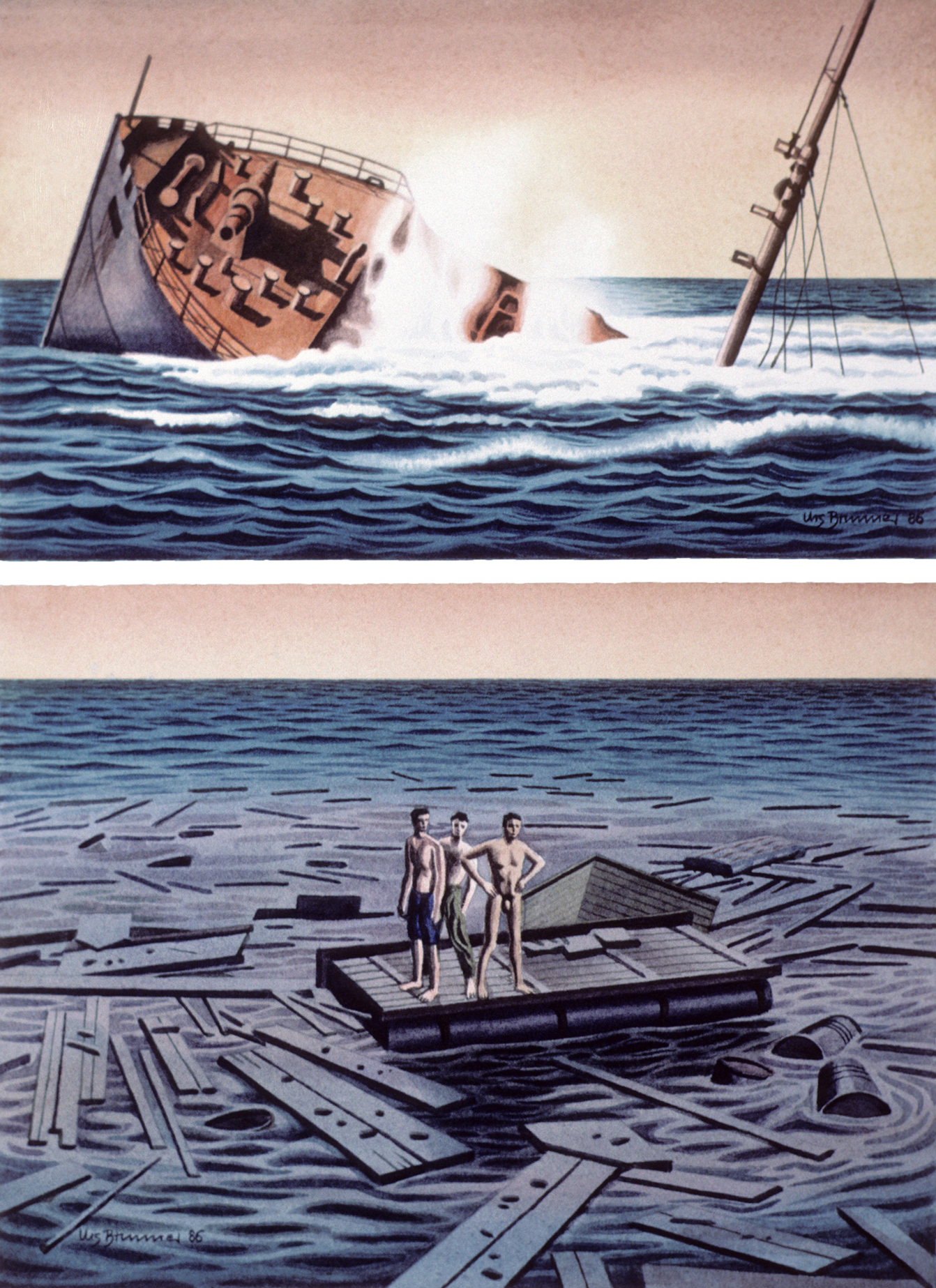Wracktrümmer II, 1986, Aquarell auf Papier, 27,5 x 20 cm